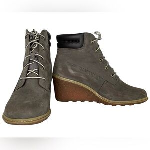 TIMBERLAND AMSTON Wedge Bootie Nubuck Leather Gray Women’s Sz 8 Ranch Gotpcore